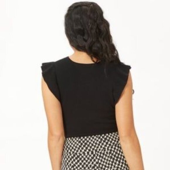 Philosophy Republic Ruffled Flutter Sleeve Black Knit Top Blouse Large NWT - Picture 2 of 14